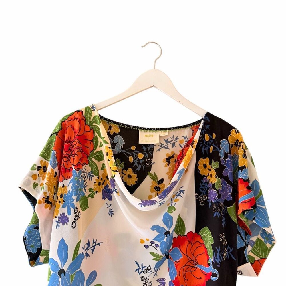 Anthropologie Maeve Clover Cowl Neck Pullover Lightweight Floral Silk Blouse Sz - Picture 4 of 14